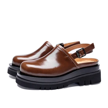 мужские сандалии толщиной 5 см из натуральной кожи, дышащая деловая повседневная Летняя мужская обувь, Модные мужские сандалии в британском стиле