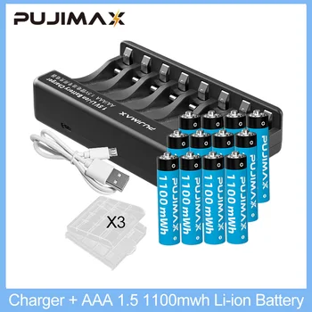 Умное Зарядное Устройство PUJIMAX 8-слотный Литий-ионный Аккумулятор AAA 1.5 V 1100mWh Литиевые Батареи С Коробкой и USB-кабелем