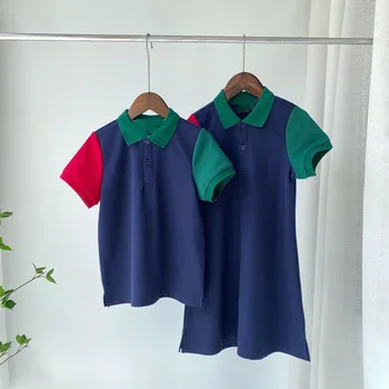 Подходящая одежда для семьи, летняя хлопковая футболка в стиле пэчворк с коротким рукавом, платье-поло для девочек, футболка 