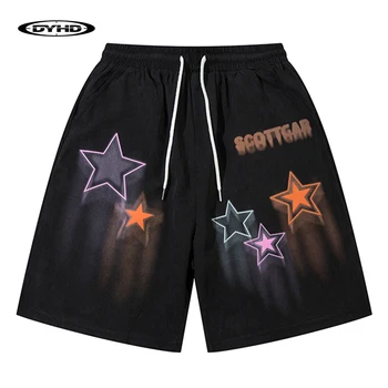 Повседневные мешковатые шорты для бега трусцой с красочным принтом в виде звезд, Летние свободные спортивные брюки, мужская уличная одежда, короткие брюки в стиле харадзюку