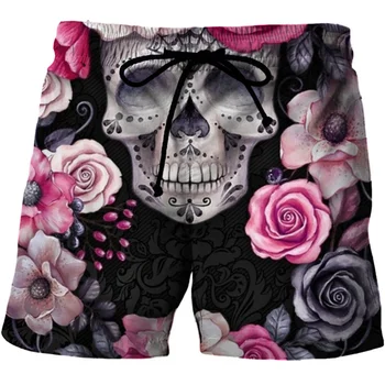 Летние шорты На новых мужских женских пляжных шортах с 3D рисунком скелета, черные шорты в стиле хип-хоп с принтом скелета, гавайские повседневные шорты, одежда