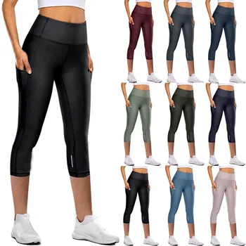40 # Спортивные леггинсы, женские обтягивающие эластичные быстросохнущие штаны для йоги, Светоотражающие семиточечные штаны для йоги, спортивные штаны Calzas Deportivas