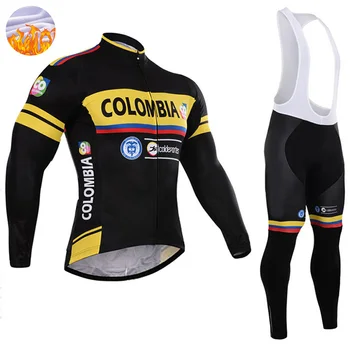 Зимняя Команда Colombia PRO Men Велоспорт Джерси Нагрудники Комплекты Ropa Ciclismo MTB Термальная Флисовая Велосипедная Одежда Одежда Bicicleta