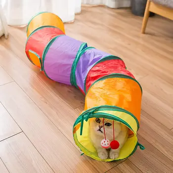 Туннельная трубка Rainbow Cat С Забавными отверстиями, Игровые трубки, Складные Игрушки для котенка, Щенки, Хорьки, Кролики, Туннельные трубки для игры с собакой