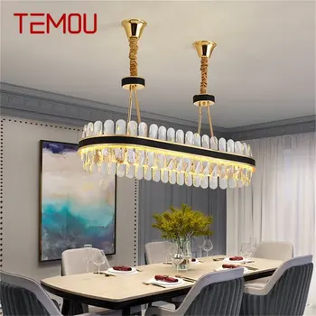 Овальная люстра TEMOU, Хрустальный подвесной светильник, домашний кожаный круглый светильник в стиле постмодерн для гостиной, столовой