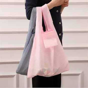 Экологичная складная хозяйственная сумка в полоску со звездным принтом, многоразовая портативная сумка через плечо для путешествий, модная карманная сумка-тоут для бакалеи