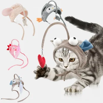 Игрушечный головной убор для кошек, Забавная палочка для дразнения кошек с перьями, интерактивные игрушки для дразнения кошек, принадлежности для самостоятельного развлечения котенка, зоотовары