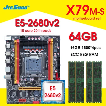 Jieshuo X79 Материнская плата LGA2011 Combos E5 2680 V2 процессор 4шт x 16 ГБ = 64 ГБ оперативной ПАМЯТИ DDR3 1600 МГц