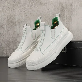 Модные Новые Дизайнерские Белые Кожаные Лоферы на низком каблуке Для мужчин, Роскошная обувь на платформе, Повседневные кроссовки для ходьбы, Sapatos Tenis Masculino