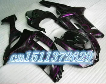 Пластиковые обтекатели Dor-ABS для 2007 2008 Kawasaki ZX6R комплекты обтекателей 07 08 black purple flames D
