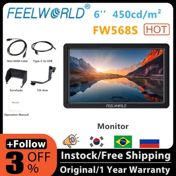 Профессиональный полевой монитор Feelworld FW568S 1920*1080 4K HDMI 3G-SDI 367PPI 1000:1 С встроенной камерой