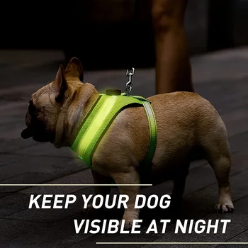 Перезаряжаемая USB-шлейка для домашних животных с подсветкой, Светоотражающий жилет для собак, Регулируемая мягкая светодиодная шлейка для собак
