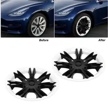 4шт 19-дюймовая крышка ступицы колеса автомобиля, черный, белый, Цветовая блокировка, легкая и эластичная Замена для Tesla Model Y 2020 2021 2022 ABS