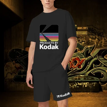 Kodak Роскошные хлопчатобумажные футболки и шорты, Модные летние короткие комплекты оверсайз в корейском стиле, Женские и мужские повседневные винтажные наряды, Новое поступление