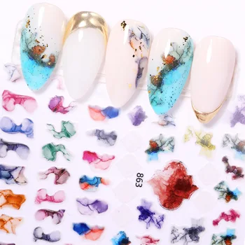 1шт Мраморные цветущие 3D наклейки для ногтей Маникюр Красочное окрашивание ореолом Дизайн ногтей Художественные наклейки Клейкая лента Украшение ногтей