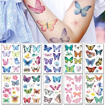 Временные татуировки с 3D бабочками для детей, водонепроницаемые наклейки с мультяшными накладными татуировками для мальчиков и девочек, вечеринка для детей