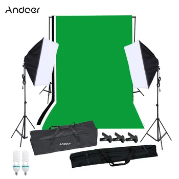Комплект освещения для фотосъемки Andoer с подставкой для студийного фона Черный Белый Зеленый фон Лампочки мощностью 125 Вт Осветительная подставка для софтбокса