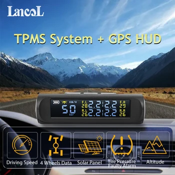 HUD GPS Спидометр + TPMS Система Контроля Давления в шинах 2 в 1 Автомобильная Беспроводная Система Охранной Сигнализации на Солнечной энергии