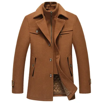 Новый осенне-зимний мужской утолщенный шерстяной тренч, деловое однобортное пальто с двойным воротником, шерстяное пальто из нетканого материала