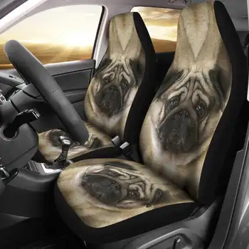 Комплект чехлов для автомобильных сидений с милым принтом Мопса, 2 шт., автомобильные аксессуары, чехол для сиденья