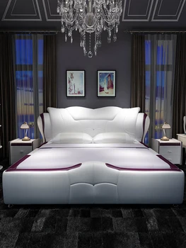 Итальянская кожаная двуспальная кровать в главной спальне двуспальная кровать в современном минимализме 1,8 м мягкая кровать в главной спальне