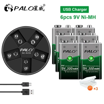 100% PALO 9v Battery 6LR61 6F22 006p 9V nimh 300mah Аккумуляторная батарея Для Сигнализации, Игрушек, Walkman Перезаряжаемые Батареи 9v