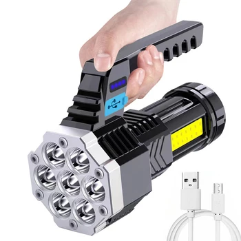 7 светодиодных фонарей Мощный USB-аккумуляторный фонарик Ручной переносной наружный светильник Встроенный аккумулятор COB Светодиодные фонари высокой мощности