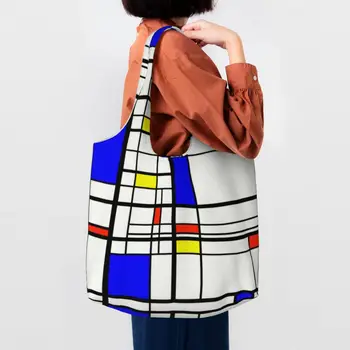 Сумка для покупок из продуктового магазина De Stijl Piet Mondrian, холщовая сумка-тоут с принтом, сумки через плечо, большая вместительная моющаяся сумка в стиле модерн