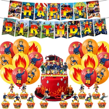 Украшения для вечеринки в честь Сэма пожарного, принадлежности для дня рождения в тематике пожарного, Баннеры, воздушные шары, детский душ, Пожарная машина, Топпер для торта