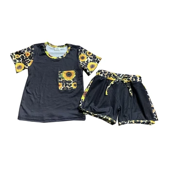 Бутик детской одежды, Модная спортивная одежда, 2 предмета, повседневные леопардовые шорты с Подсолнухом, Комплекты одежды для девочек