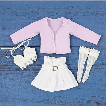 Одежда для куклы DBS Blyth, белый кружевной фиолетовый кардиган с шортами и носками с завышенной талией, костюм для ледяного подарка