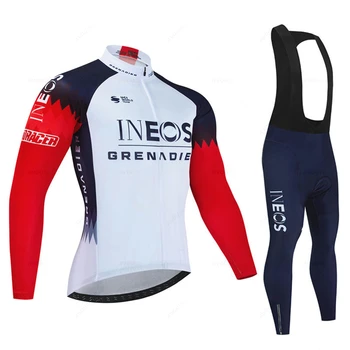 Ineos Осень 2023 Pro Team Cycling Jersey19D Комплект Нагрудников MTB Униформа Велосипедная Одежда Быстросохнущая Велосипедная Одежда Мужская Длинная Велосипедная Одежда