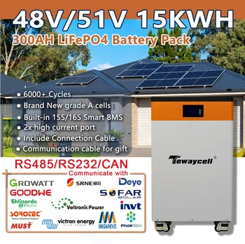 Оплата в рассрочку/ Аккумуляторная батарея Powerwall LiFePO4 51V 300Ah 15KWh 6000Cycle Buitl-in BMS CAN RS485 Monitor Solar EU US Tax Free