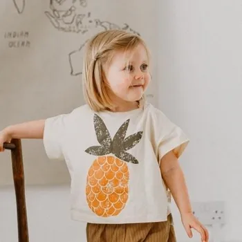 Детская одежда для девочек с фруктовым принтом, хлопковая повседневная модная футболка для детей 1-6 лет, футболки с круглым вырезом, костюм для малышей, детская футболка