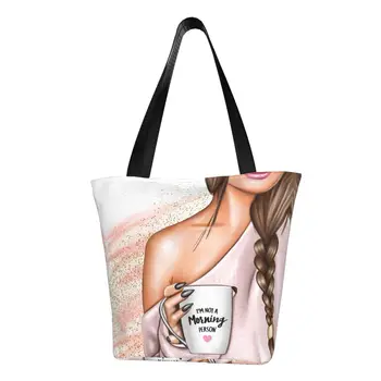 Забавный Принт Vogues Cartoon Mom Shopping Tote Bag Портативная Холщовая Сумка-Шоппер На плечо Super Mama Love Bag