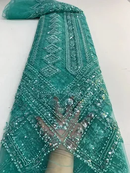Нигерийская вышивка бисером, французский тюль, кружевная ткань 2023, Высококачественная Африканская сетчатая кружевная ткань для свадебного шитья QF0371