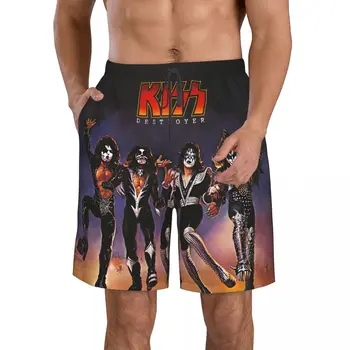 Хэви-метал, мужские пляжные шорты kiss, Быстросохнущий купальник для фитнеса, 3D шорты Funny Street Fun