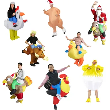 Поездка Санта-Клауса на индейке, надувной курице, Петухе, Утке, Корове, Быке, Рождественские костюмы, Маскарадный костюм Петуха, косплей для взрослых