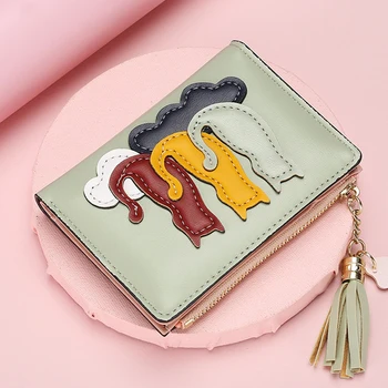 Новый стильный короткий кошелек с кисточками и милыми кошечками, Износостойкий ультратонкий кошелек для монет для сумки через плечо
