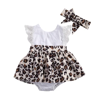 Новые летние наряды для малышей из 2 предметов, комбинезон с леопардовым принтом и круглым вырезом без спинки, юбка + лента для волос для маленьких девочек 0-2 лет