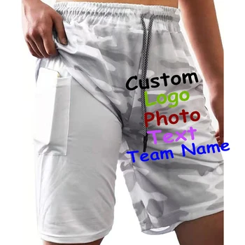 Двухслойные шорты 2023 года, мужские однотонные спортивные брюки, настройте текст вашего логотипа