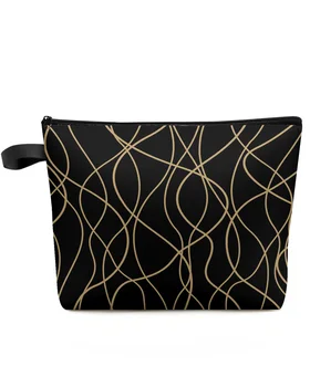 Twisted Lines Modern Art Черная дорожная косметичка большой емкости, портативная сумка для хранения макияжа, женский водонепроницаемый пенал