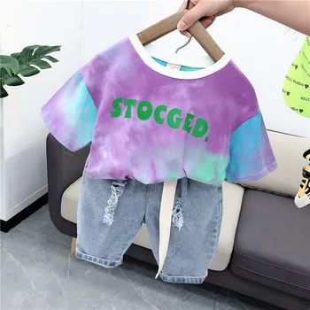 Летний детский комплект из хлопчатобумажных детских футболок с коротким рукавом и шортами, Комплект одежды для мальчиков, Одежда для малышей 2-7 лет