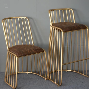 Скандинавские кованые барные стулья с позолотой, кухонная мебель, дизайнерский барный стул со спинкой для отеля, легкие роскошные стулья для отдыха в гостиной.