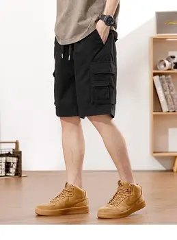 Летом 2023 года Новые мужские прямые шорты для мужчин, Корейское модное украшение для ремня, повседневные шорты-карго цвета Хаки, мужские Y2k Streetwe
