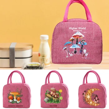 Женская Детская Изолированная сумка для ланча Bento Ланчбокс Упакованный Органайзер С грибным принтом Сумка-холодильник для пикника Термосумки