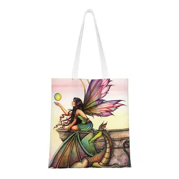 Хозяйственная сумка Dragons Orbs Fairy And Dragon Art От Molly Harrison, женская холщовая сумка через плечо, портативные сумки для покупок в продуктовых магазинах
