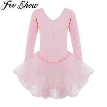 Сетчатое Балетное платье-пачка с длинными рукавами для девочек, Гимнастическое трико, танцевальный костюм для выступления на сцене, танцевальная одежда для Балерины