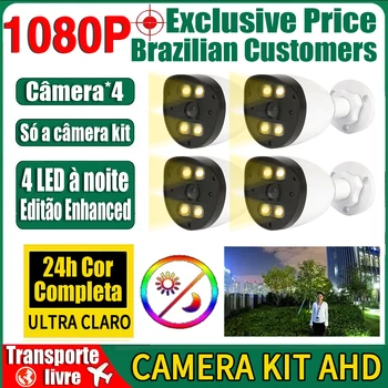 2MP 4CH 24H Полноцветный Комплект Камеры Видеонаблюдения Ночного Видения AHD 1080P HD Наружный Уличный Фонарь Водонепроницаемый Монитор Системы Безопасности Cam Set