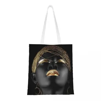 Сумка-тоут с милым принтом африканской королевы, моющаяся холщовая женская сумка-шоппер на плечо